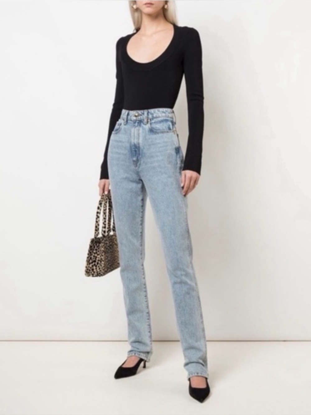 KHAITE Women's Straight Leg Jeans in Light Wash Blue